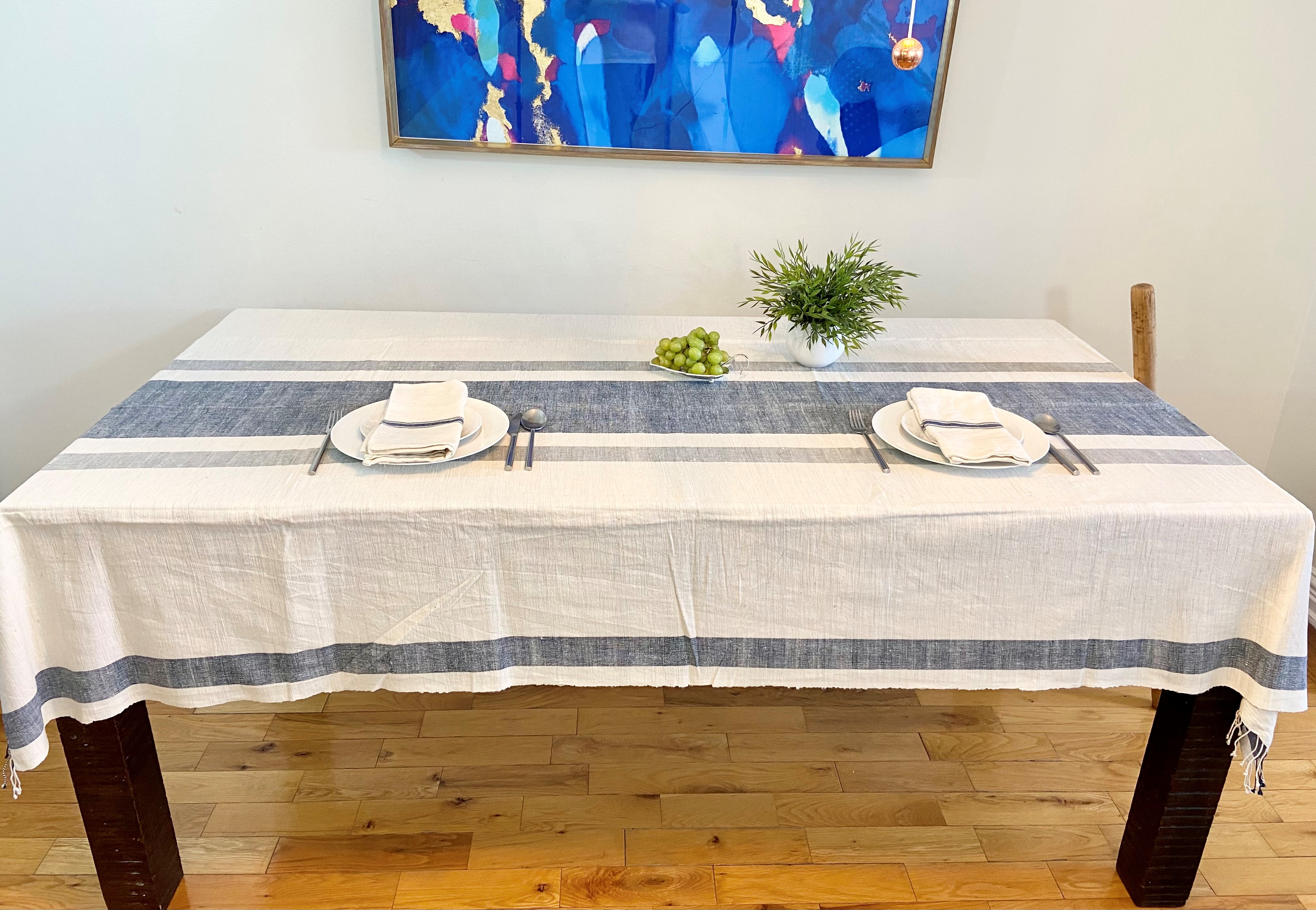 Grande nappe de Table Gondara - bleu-0